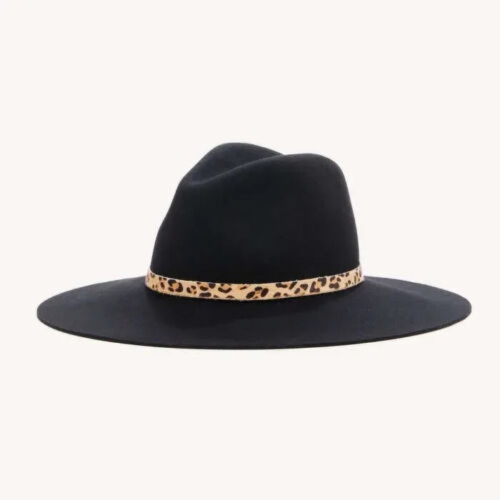 Nordstrom Sole Society Wide brim 100% wool black Fedora One size hat